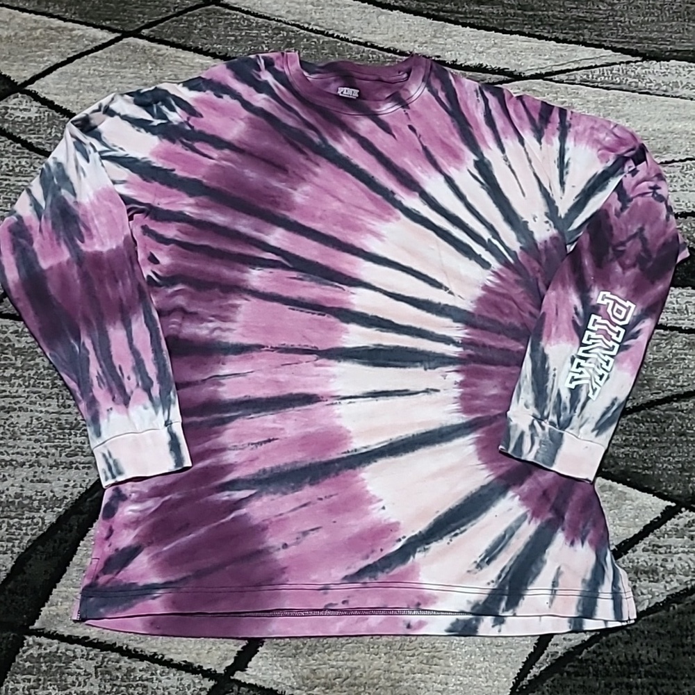 VS PINK 2020 SUPERNOVA TIE-DYE ARM LOGO LONG-SLEEVE TEE-SHIRT